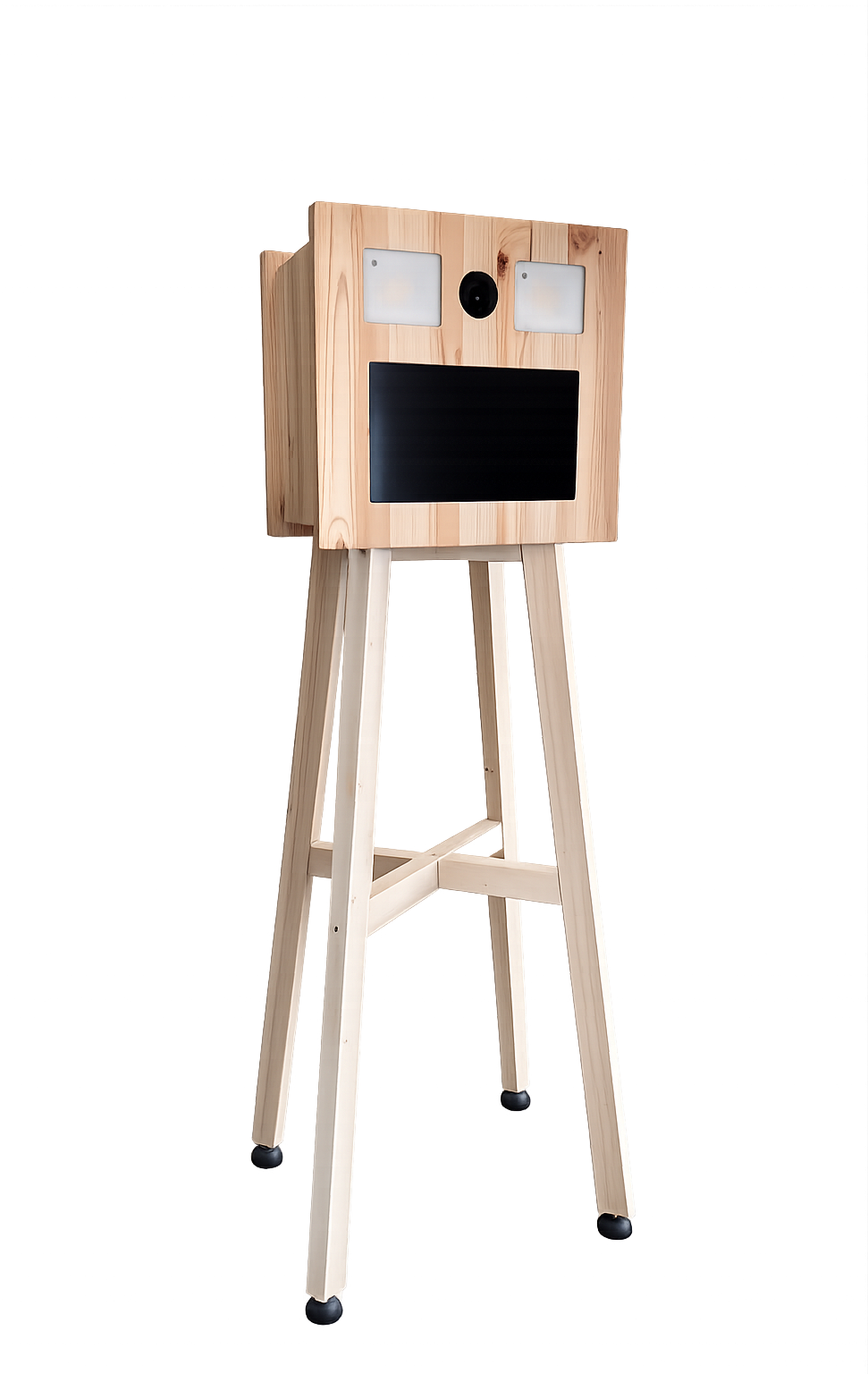 PhotoBooth by Murino en bois naturel avec écran tactile, Canon EOS R100 et imprimante Citizen CX-02